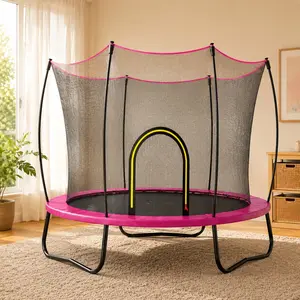 ARCH 55 Inch Trampoline for Kids Outdoor with Enclosure Net, Dark Pink Steel Frame, Galvanized Frame with Black Powder Coating, UV Resistant Jumping Mat, 3 U-Legs Stable Design, 6 Safety Net Poles, No Gap Mat, Kids Outdoor Play, Backyard