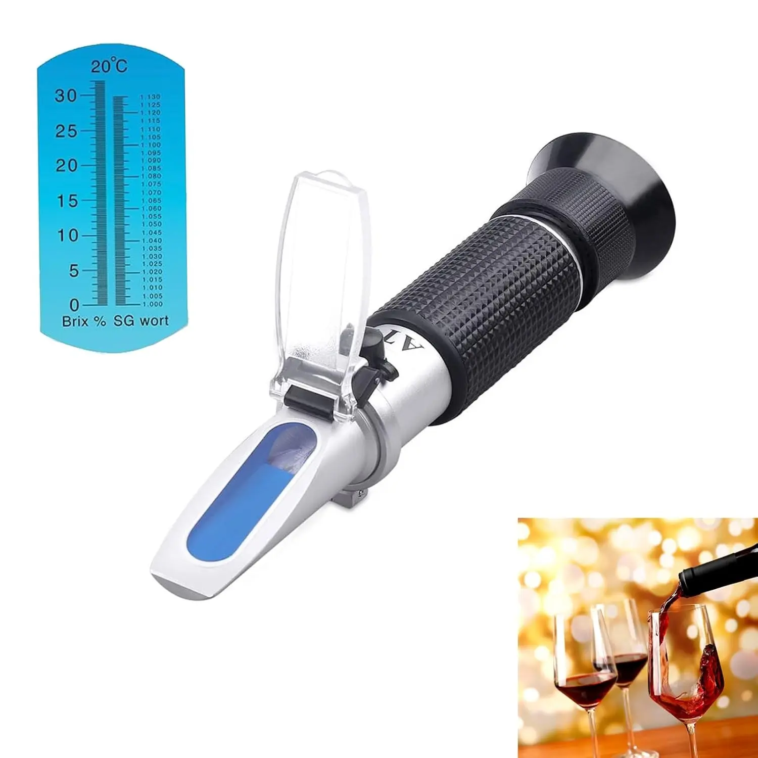 Portable Digital Brix Refractometer with ATC Sensor - Compact Dual-Scale Meter for Beer, Wine Brewing, Brix 0-32%, Specific Gravity 1.000-1.130