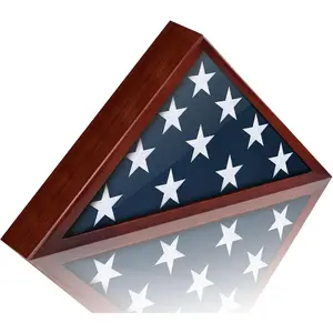 Flag Display Case for 5x9.5 Burial Flag - Veteran Flag Display Box - Solid Wood - Military Memorial Shadow Box Frame for Wall or Tabletop - Red