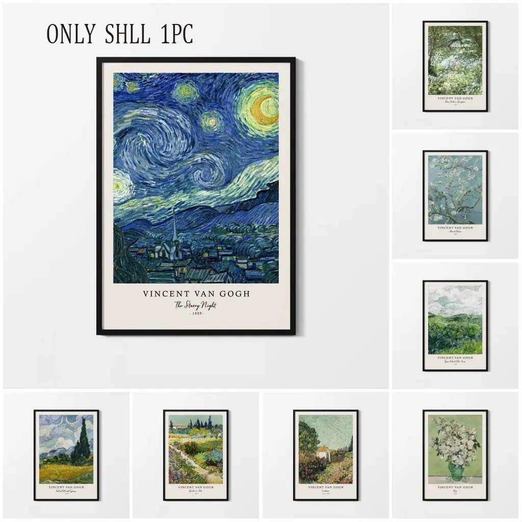 1 Pc, Vincent van Gogh Original Sketch Print & Poster Masterpiece “Starry Night” Canvas Art Living Room Decor Wall Art, High-Quality Printed Painting, Frameless