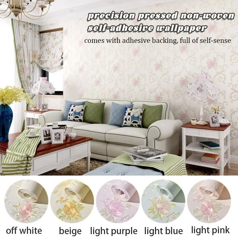 One roll of self-adhesive, thickened European-style floral non-woven wallpaper. Easy to install, clean, and cut to size (20.86 inches x 118.1 inches). Suitable for bedroom, living room, TV background wall, and other home décor. Removable sticker.