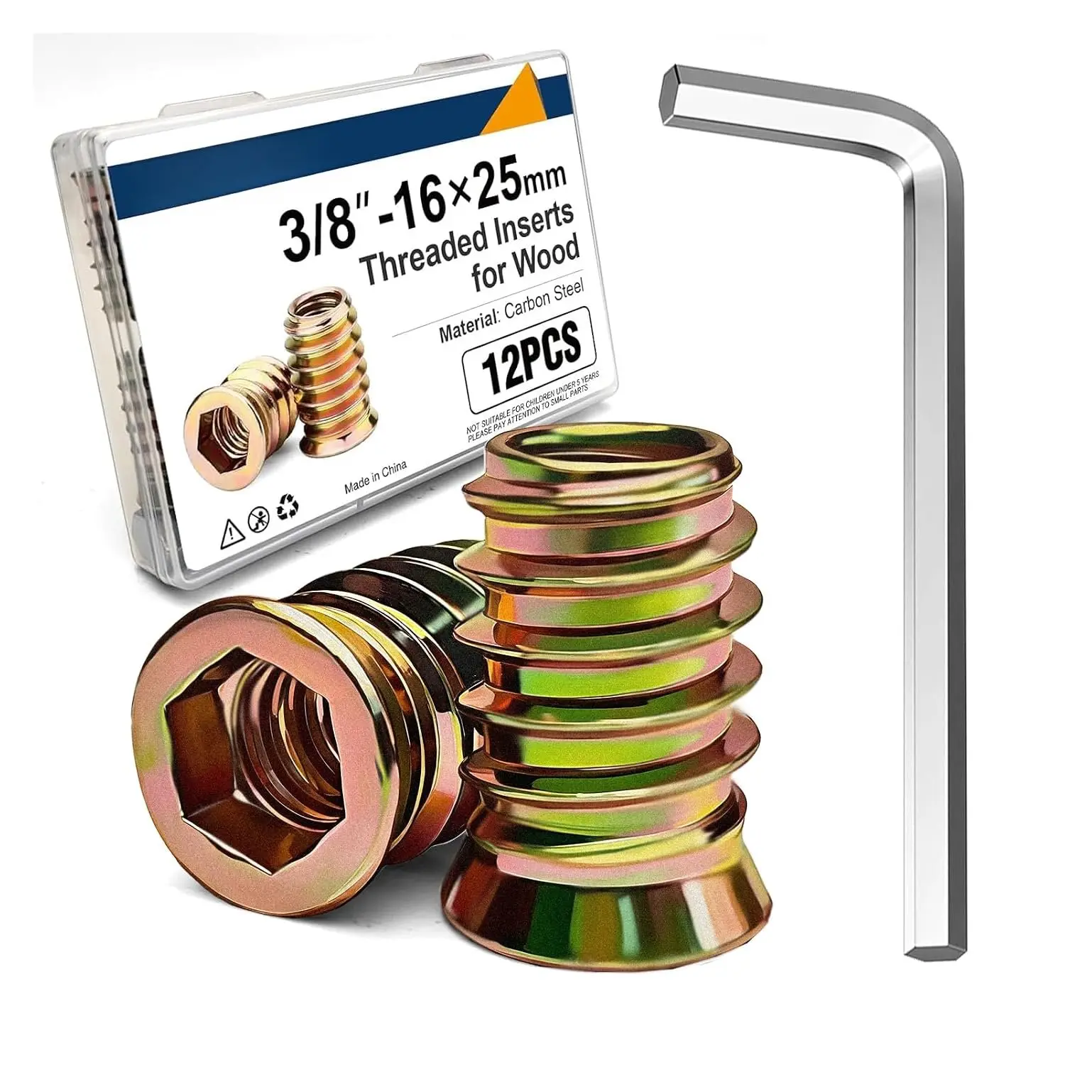 12 count 3/8"-16 x 25mm Threaded Inserts for , Hex Drive Nuts | Slotted external , Flush-mount design