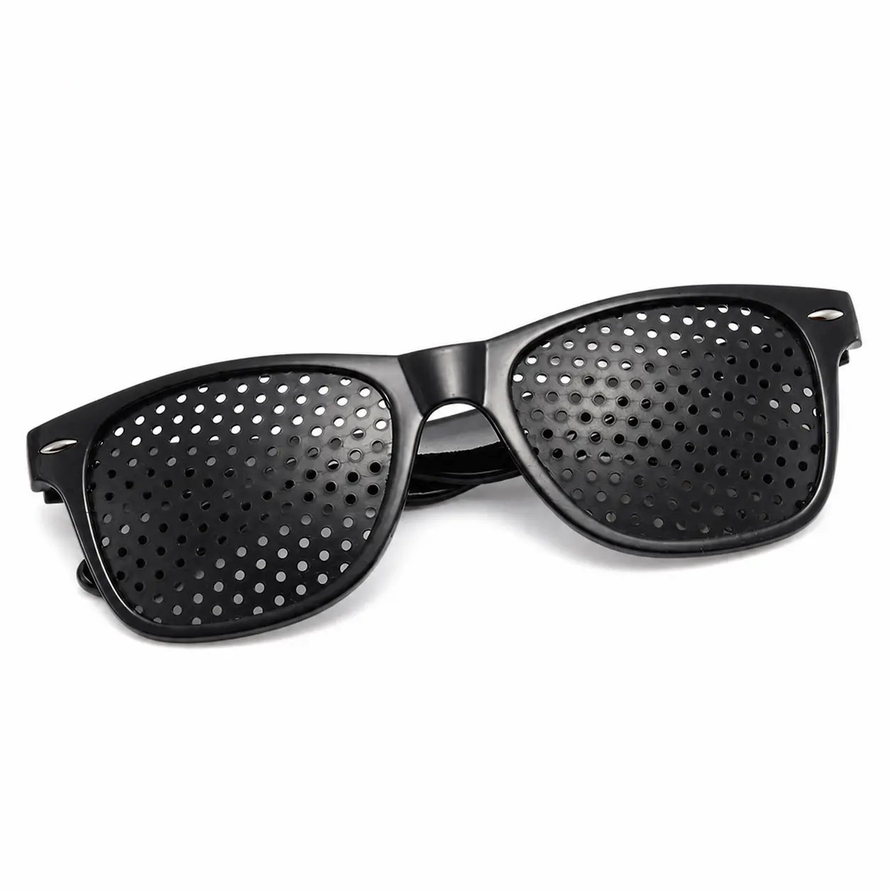 Unisex Pinhole-Style Full Rim PVC Plastic Glasses - Trendy Square Frame, Perforated Opaque Panels, Lightweight Design Eyewear, Men's Accessories, Unisex Wear, Male Natural Material Casual Fashion Accessory for Short Stationary Viewing