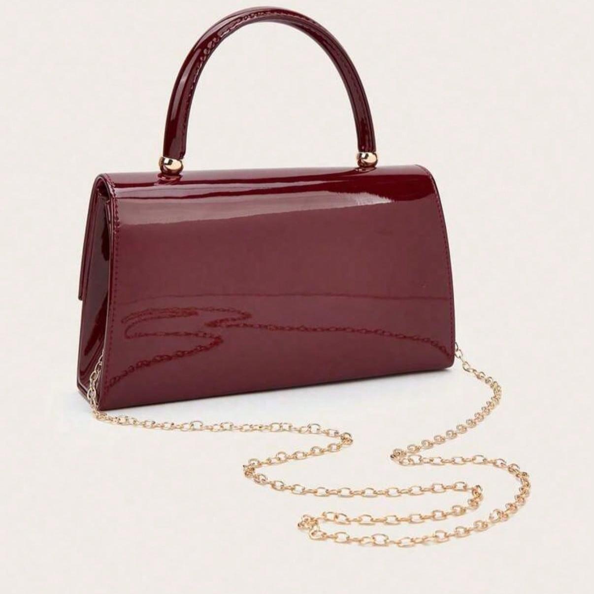 Stylish Luxury Solid Color Handbag, Patent Clutch Woman Wallet PU Portable On Purse Everyday Crossbody Bag Shoulder Bag Trending Purses for 2026 with Chain for Office, College, Work, Business, Commute, Outdoor