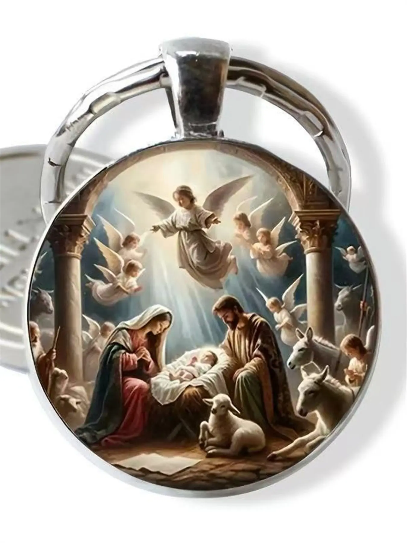 1 PC Fashion DIY Keychain Angel Pattern Round Glass Keychain, Car Decoration, Perfect Gift for Men and Women, Party, Wedding, Birthday, Christmas