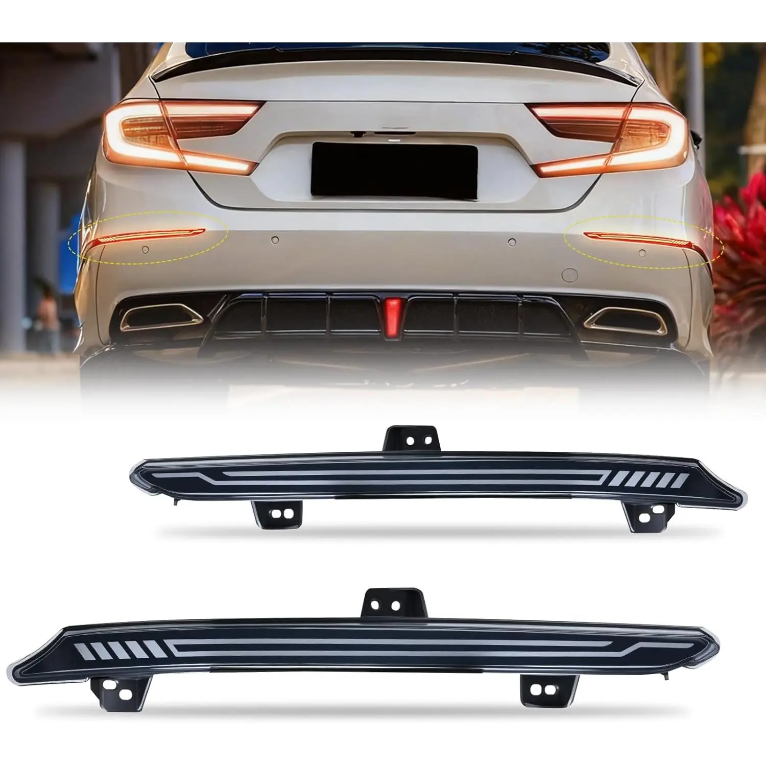 Nilight Rear Bumper Tail Light Replacement Part - Smoke Lens LED Reflector, Brake Signal, Sequential Flashing Turn Signal, Driving Lamp - Compatible with 2018-2022 10th Gen Honda Accord