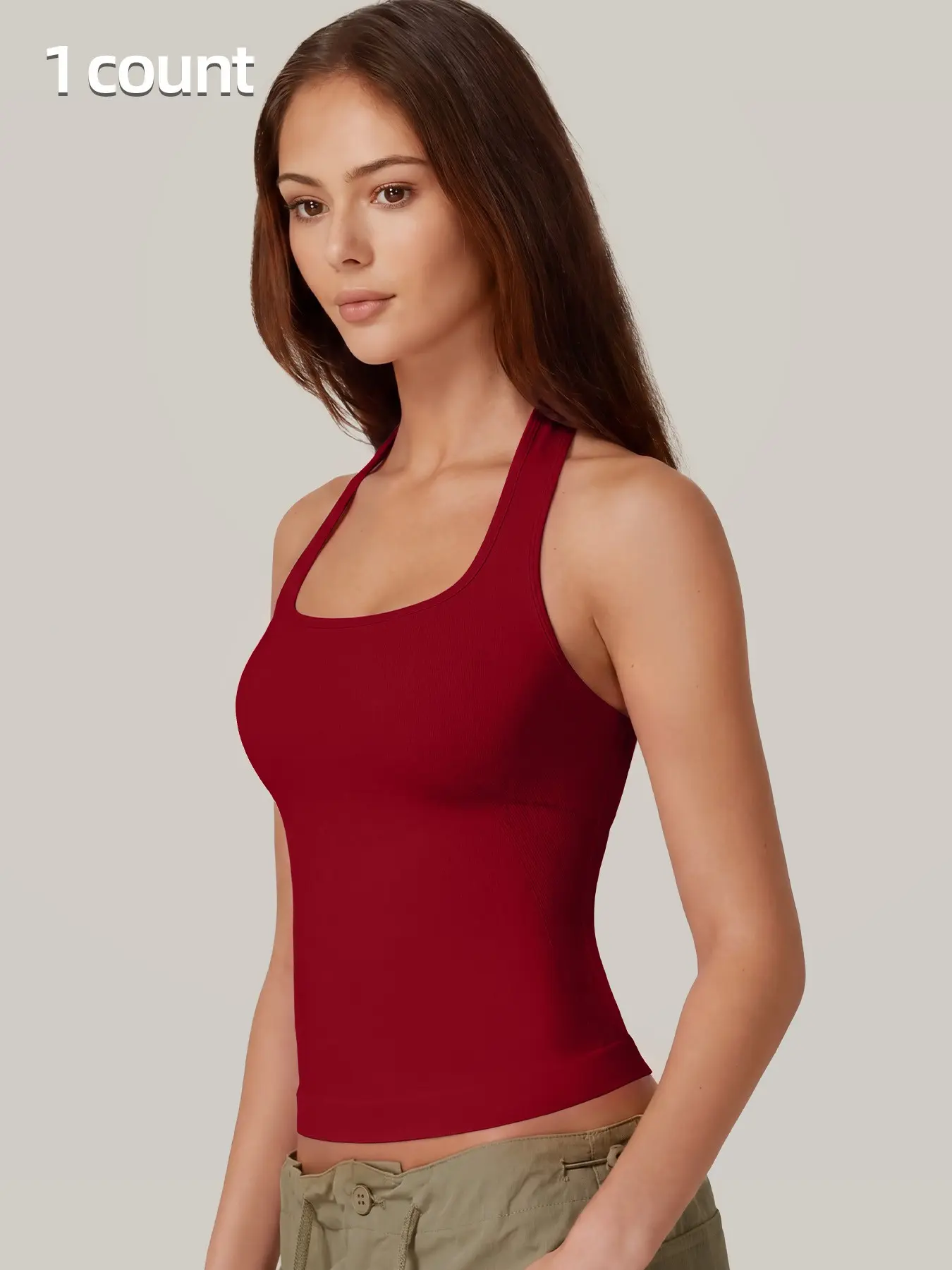 Women's Yoga Halter Neck Tank Top Casual Style Camisole Tank Tops with Removable Pads, Three-Layer Seamless Backless Tank Tops Casual Solid Color Soft All Seasons Wear