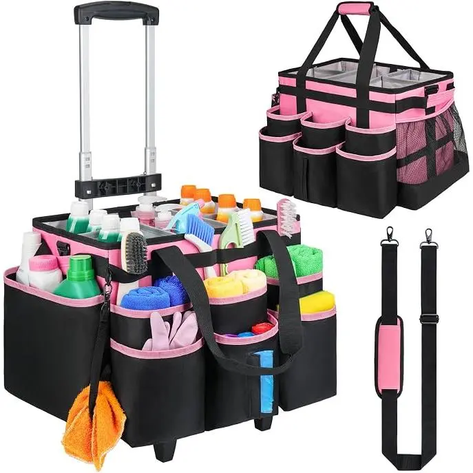 Large Capacity Wearable Cleaning Caddy Bag Heavy Duty Portable Storage Tote with Adjustable Net for Cleaning Supplies Handbag Style Organizer ZIOZERTT