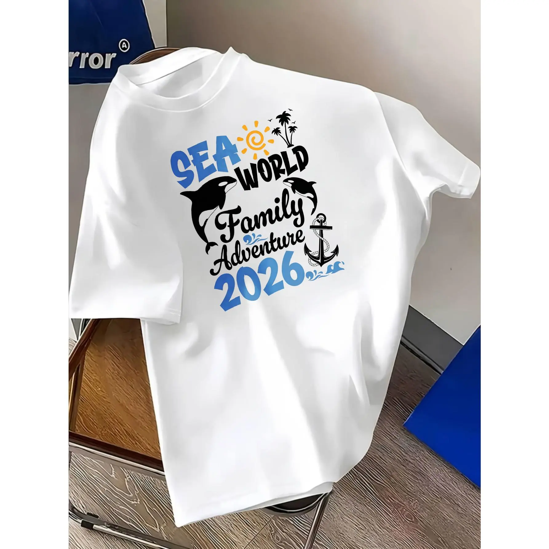 Sea World Family Adventure 2026 Dolphin Anchor Print T-Shirt For Kids Summer Vacation Outfit