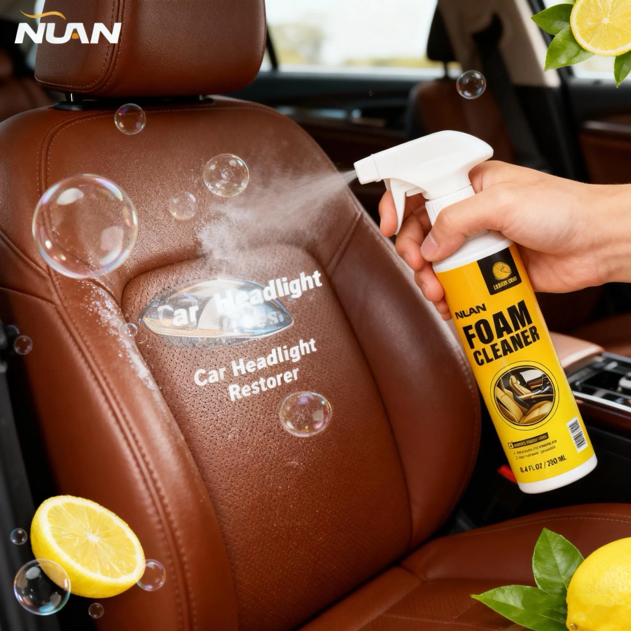 NUAN multi-purpose cleaning spray foam cleaner all purposeNUAN Car Interior Foam Cleaner – Leather, Plastic & Headliner Surface Care-ll6.2