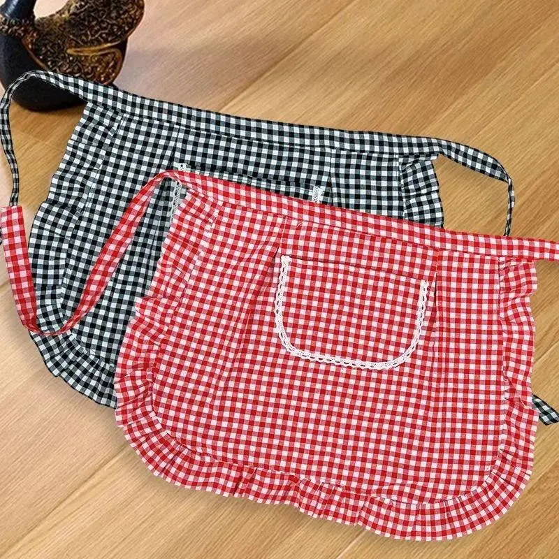 Women's Cotton Half Apron, Breathable Waist Apron with Front Pockets, Lightweight Kitchen Cooking Apron for Home, Restaurant, Cafe, Baking, Serving & Everyday Work