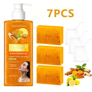 Turmeric Set 3PCS Lemon Ginger Yellow Soap+Shower Gel Body Scrub Cleaning Moisturizing Skincare Deep Cleansing Moisturizer