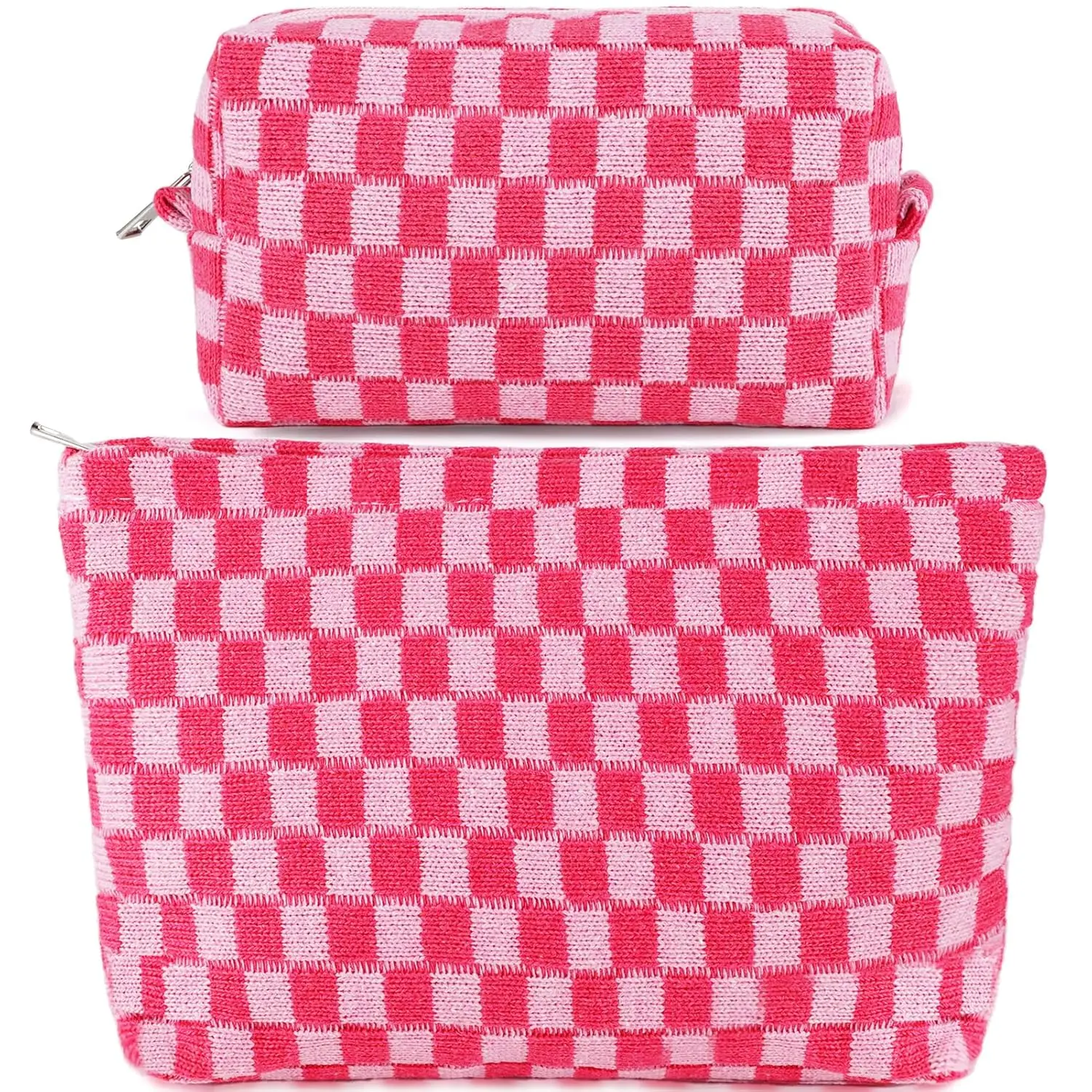 2 count Makeup Bag Checkered  Bag Set Travel Toiletry Bags for Purse Large Small Makeup Pouch for Women Cute Preppy Pencil Pouch Case  Zipper Skincare Bags
