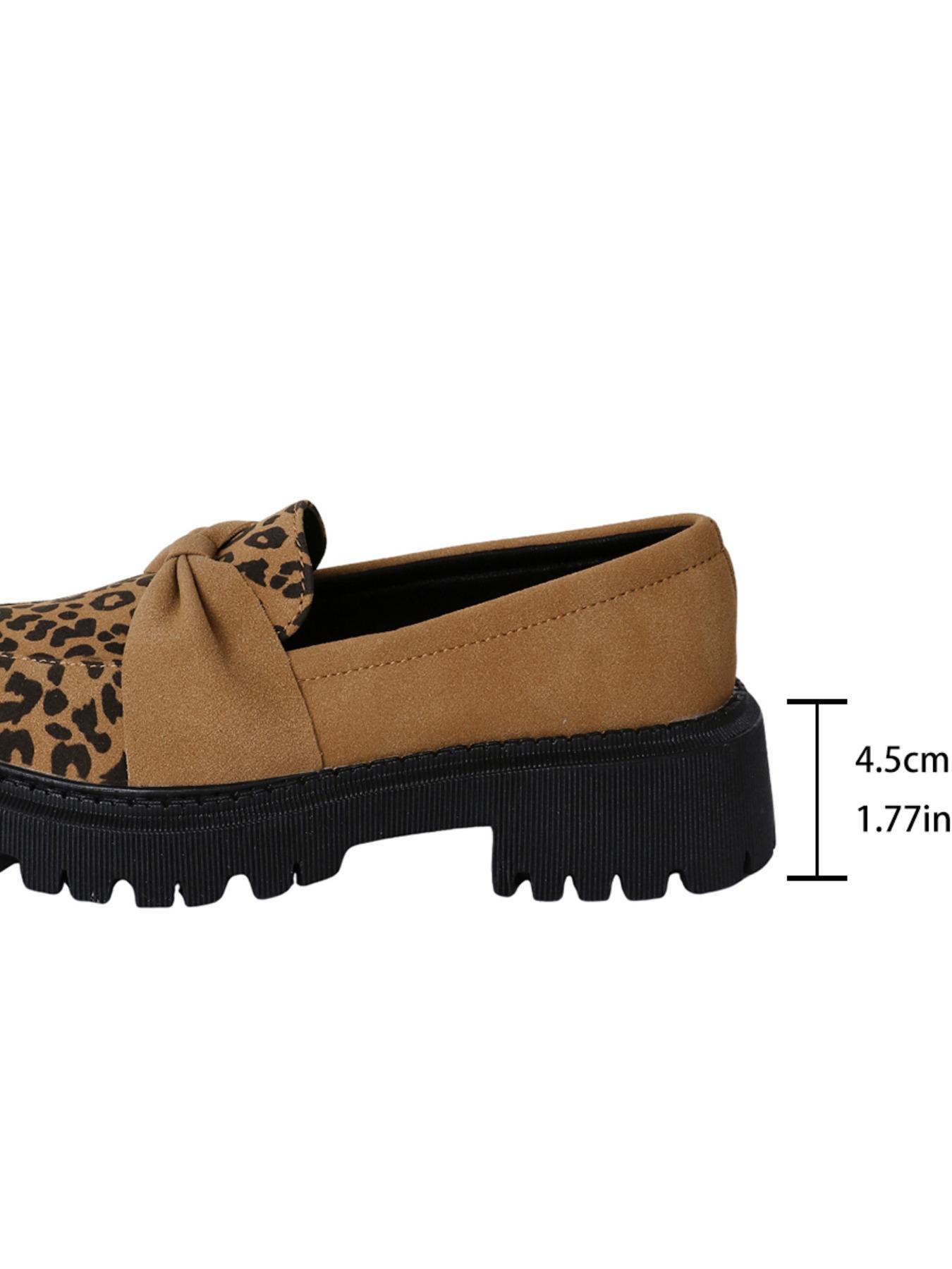Women's Fashion Leopard Print Bowknot Design PU Leather Loafers, Casual Comfortable Slip on Shoes for Daily Wear, Lightweight Breathable Shoes for All Seasons