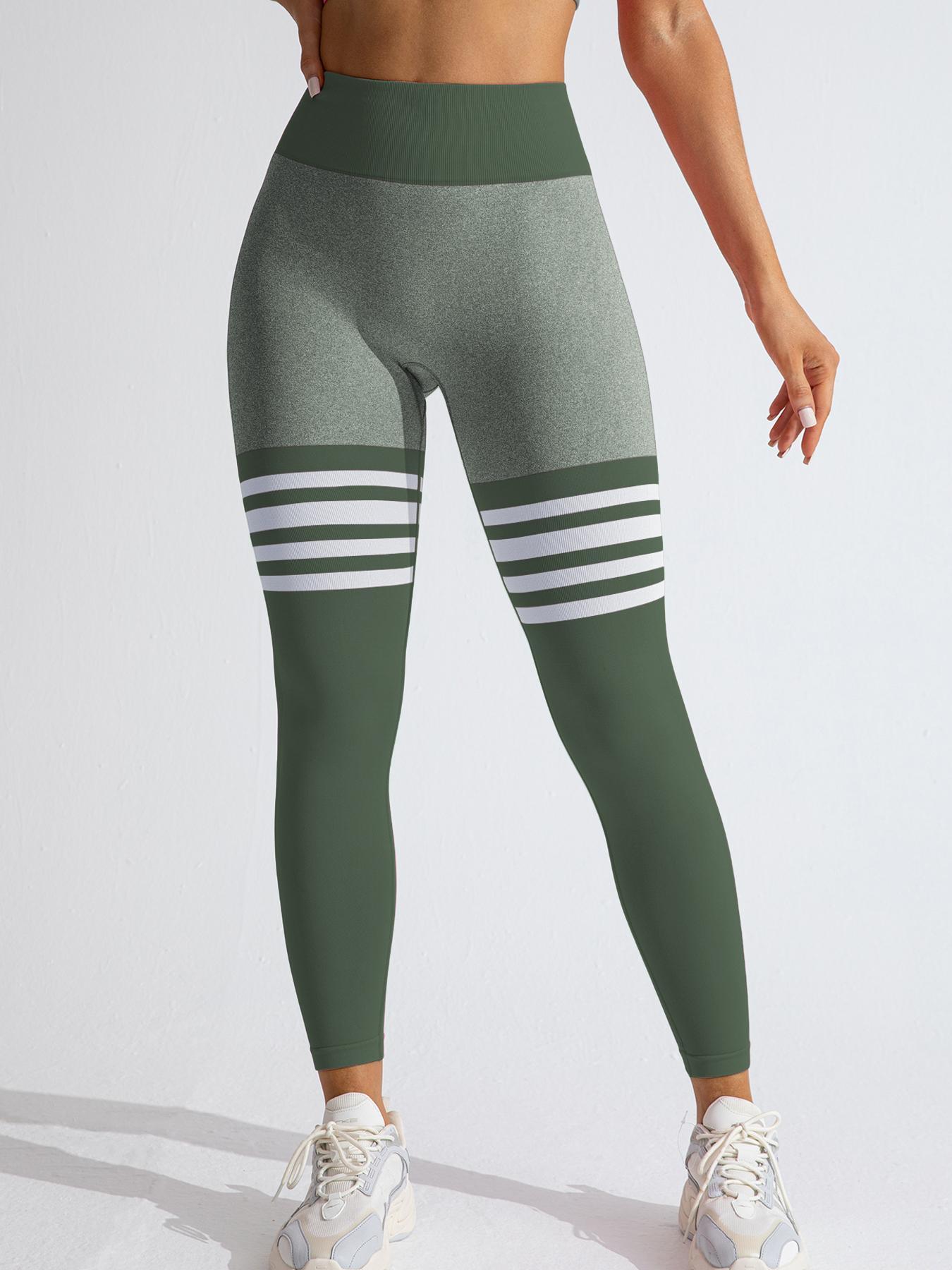 Women's Striped Print Ruched High Waist Sports Leggings, Athleisure Fitness Leggings, Sporty Comfy Breathable V-shaped Waist Skinny Pants for Yoga Gym Workout Running, Ladies Sportswear for All Seasons, Gym Fitness Leggings