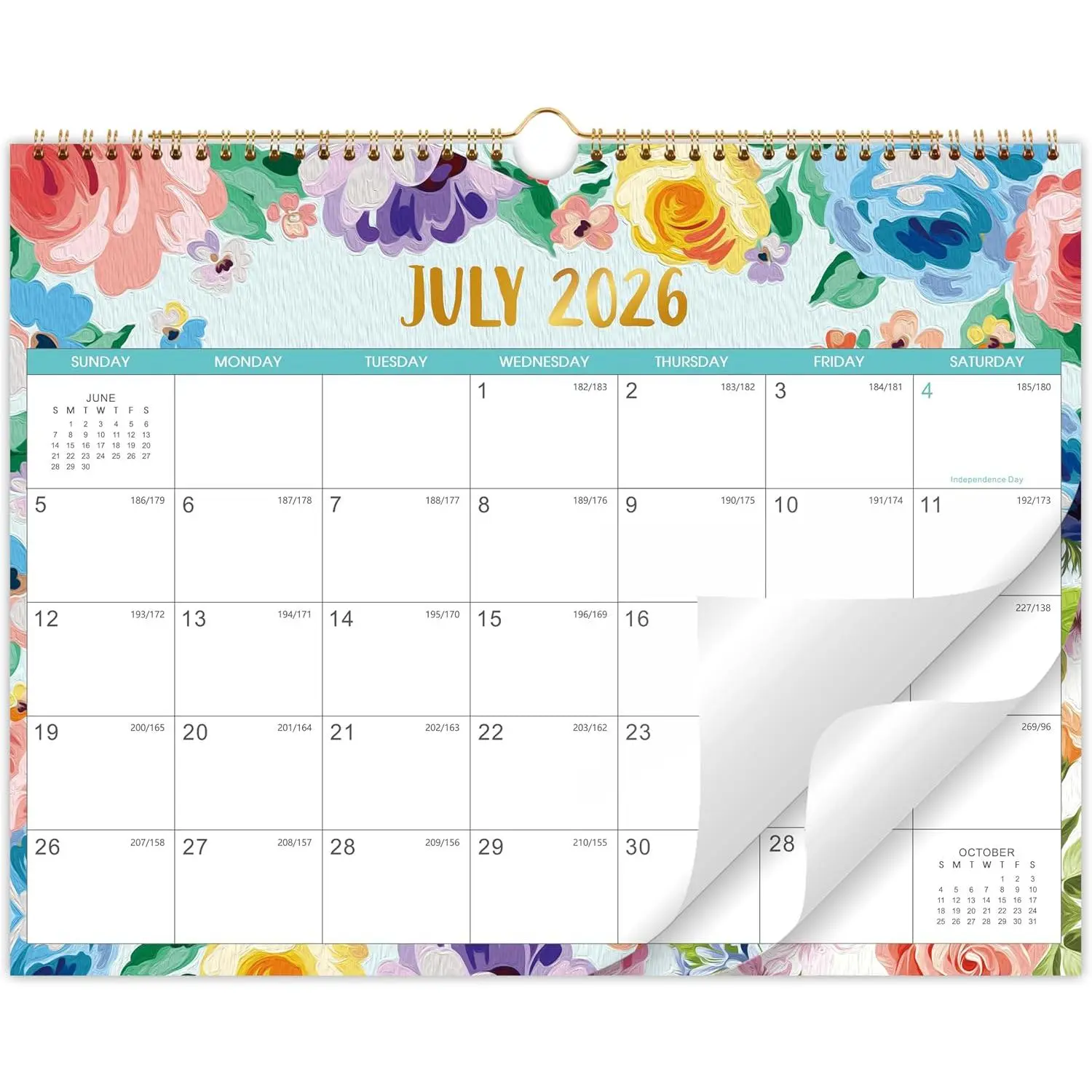 2026-2027 Large Size Wall Calendar - 18-Month (Jul 2026-Dec 2027), 11.75''×14.75'' Spiral Bound, Floral Theme, Grid Layout, Holiday Marked, Thick Paper, Writing Blocks for Home/Office