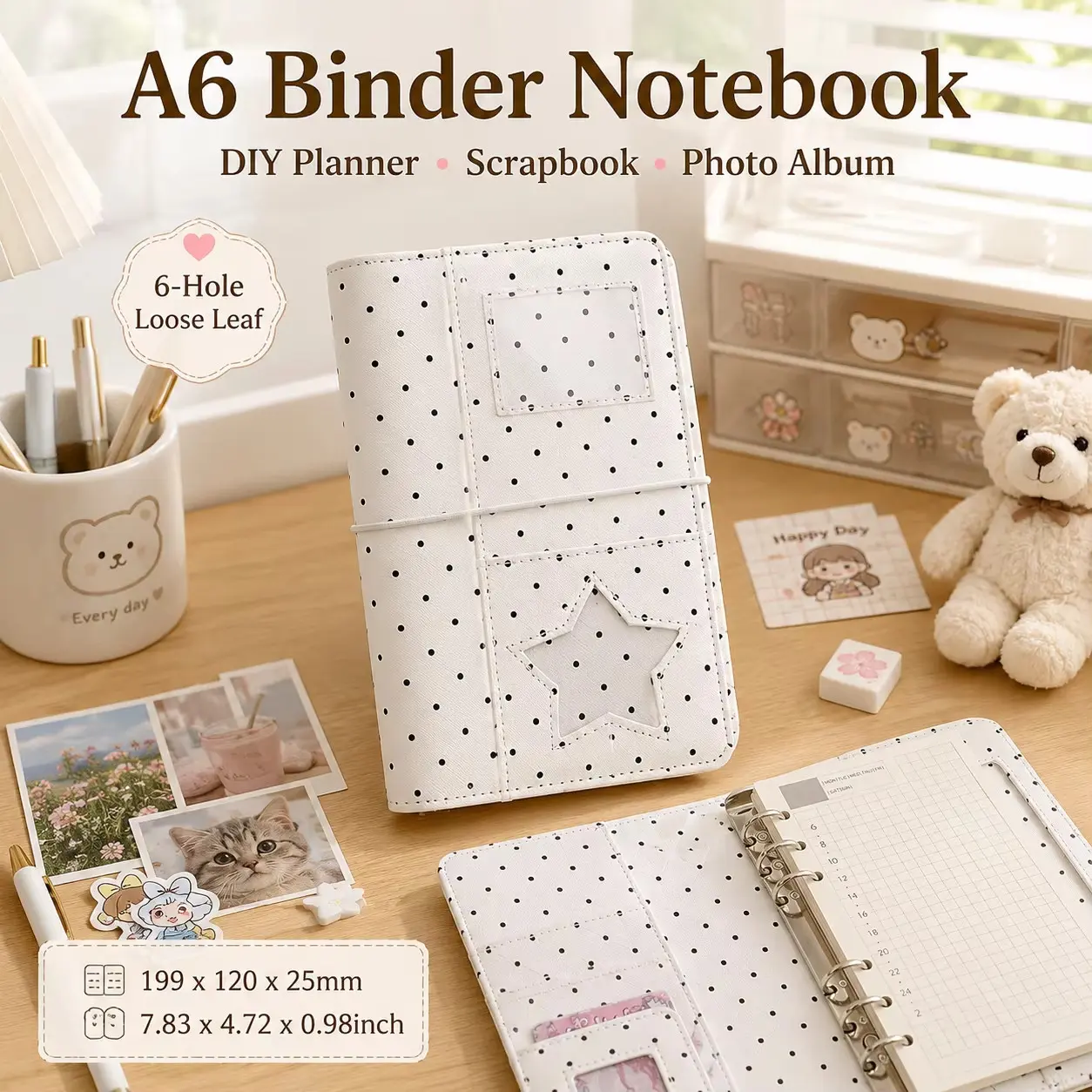 Korean Style Dot Denim A6 Spiral Notebook, High-End Portable DIY Dotted Journal, Cute Gift Idea, Japanese Design Planner, Trendy Handwritten Diary