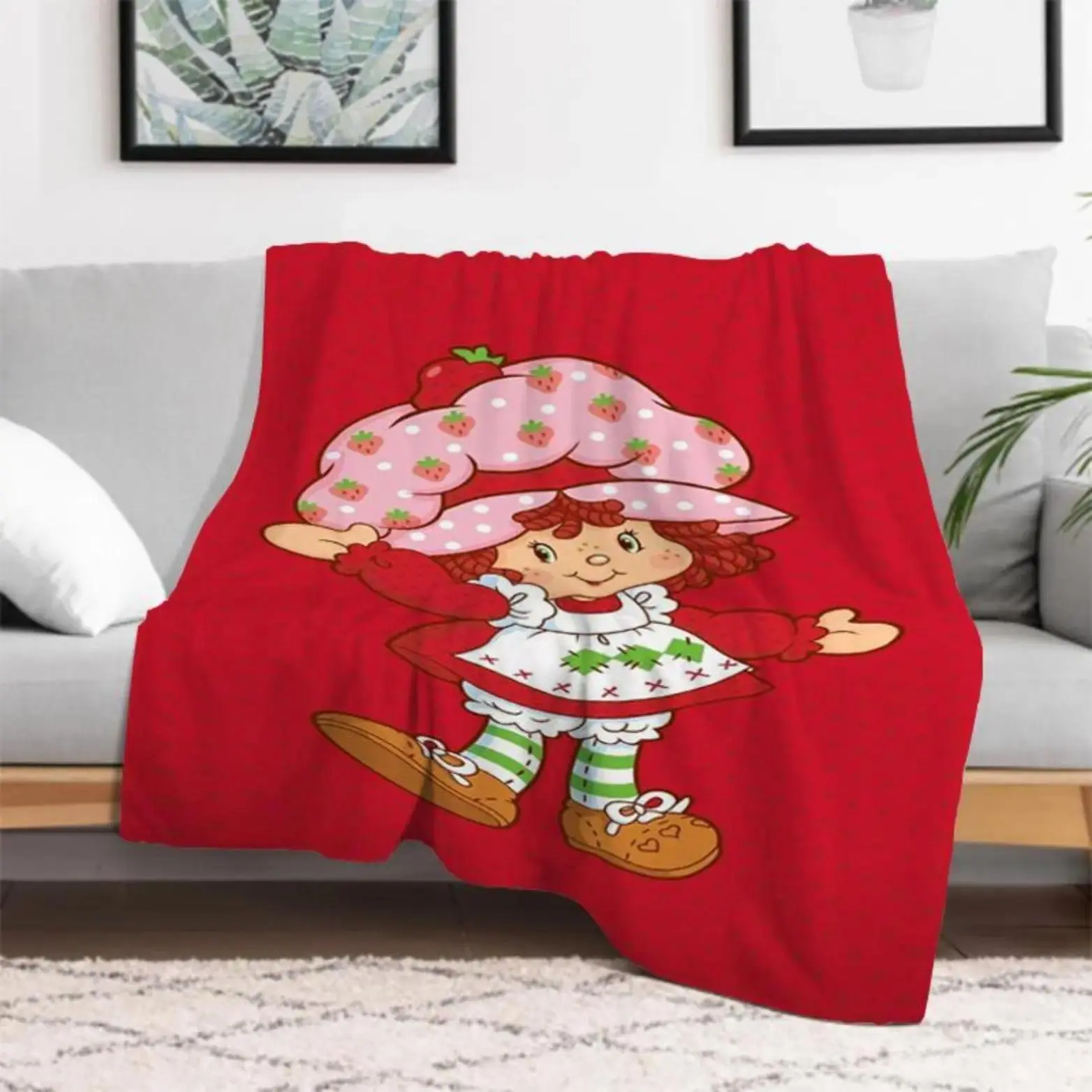 Soft Comfortable Funny S-Strawberry Pink Shortcake Throw Blanket, Fluffy Plaid Downy Cooling Blanket, Portable Picnic Blanket for Camping Chair Decorative Sofa, King Lid Blankets, Affordable Home Goods