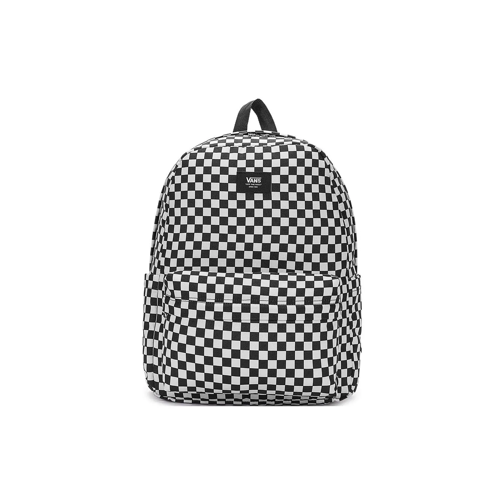 Vans Checkerboard Polyester Backpack – Unisex Large Capacity Zippered School Bag in Black