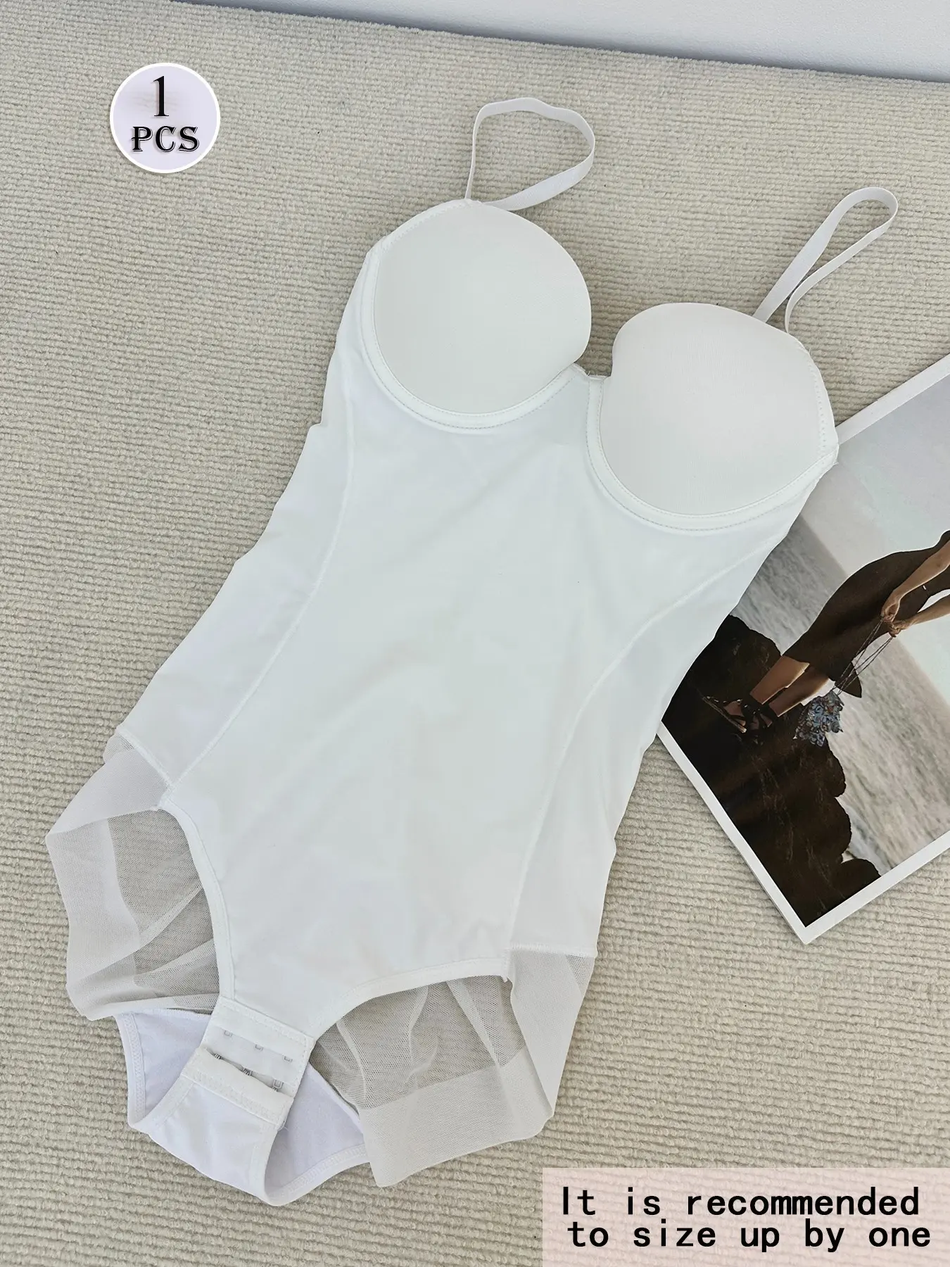 Women's Solid Color Contrast Mesh Sheer Cami Shapewear Bodysuit, Adjustable Spaghetti Strap Tummy Control Shaper, Women's Shapewear for All Seasons