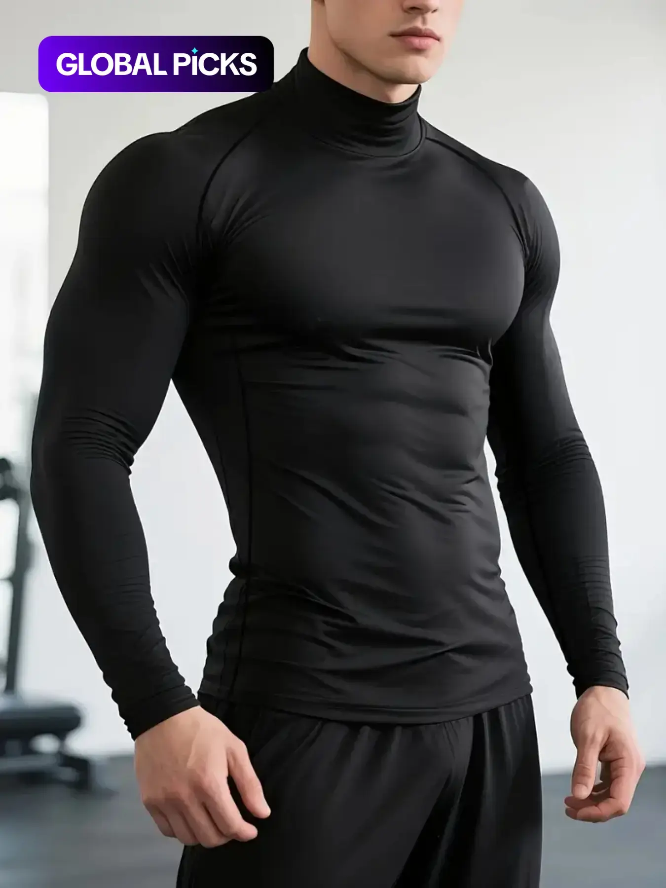 Men's Quick-Dry Stretch Fitness Shirt - High Neck Long Sleeve Workout Top, Moisture-Wicking Tight-Fit Gym & Boxing Shirt with Stretchy Fabric for All Seasons, Athletic Performance Apparel, Sporty Activewear Top, Gym Clothes, Compression Sports Top