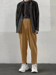 Men's Casual Fashion Trendy Solid Color Pants, No Belt, Plain Surface, Unlined, High Weight (88.2+g/m²), Ideal for Everyday Wear