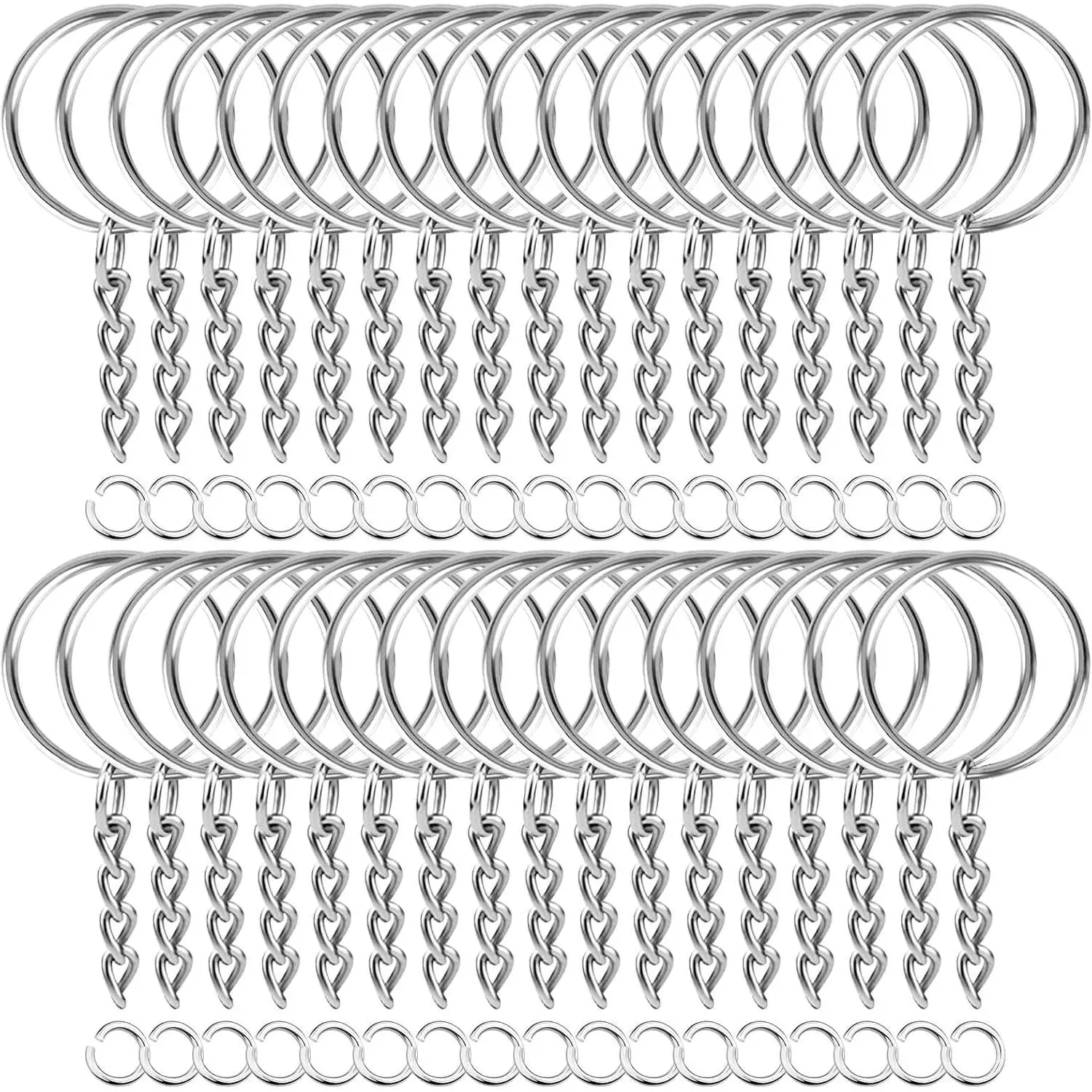 50 count Keychains with Chain and 50 count Jump Rings,  Rings Kit Findings Bulk for  Making Supplie DIY Crafts