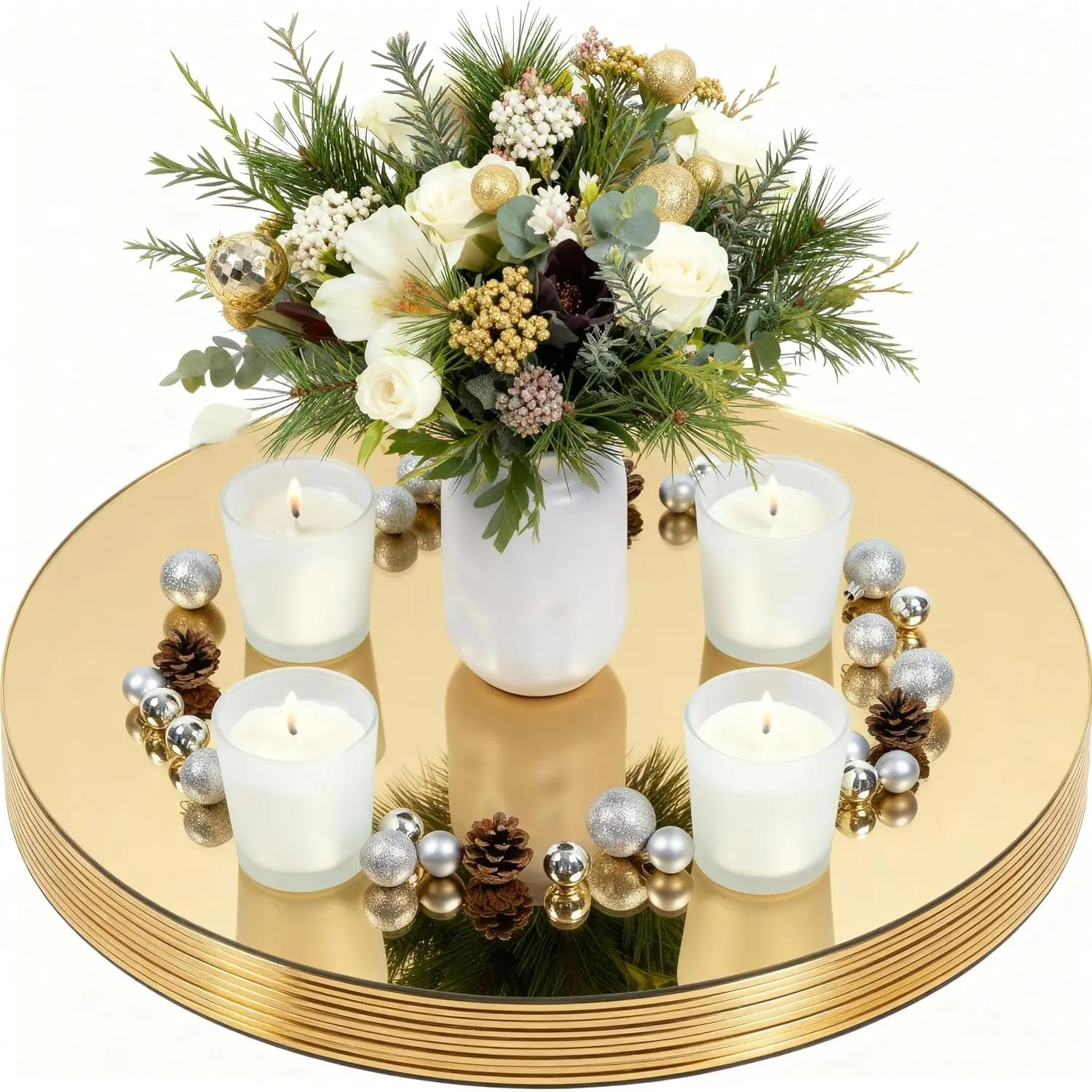 Set of 10 Round Mirrors for Centerpieces, 12 Inch Gold Acrylic Mirrors Candle Plate Circle Mirror Trays for Wedding Party Home Mirror Centerpieces for Table