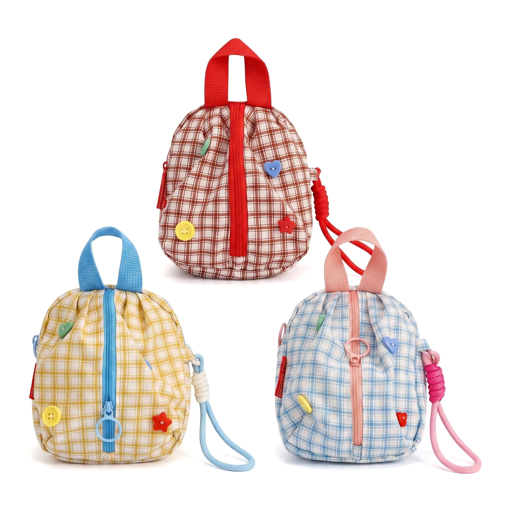 Dopamine Plaid Cotton Canvas Sanitary & Decorative Pouches Make-up Bag - Portable Storage Organizer, Durable Lightweight Organizer, Leakproof Zipper Lock, Medium Hardness, Compact Shape, Student Travel Essential, Storage Transportation Bag