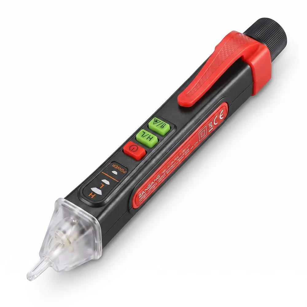 Orange Double Insulation Non-Contact AC Voltage Tester (12-1000V) with NCV Probe, LED+Buzzer Alarm, LED Flashlight, Display - Electrical Outlet, Circuit Breaker Live/Null Wire Detector, Led+Alarm
