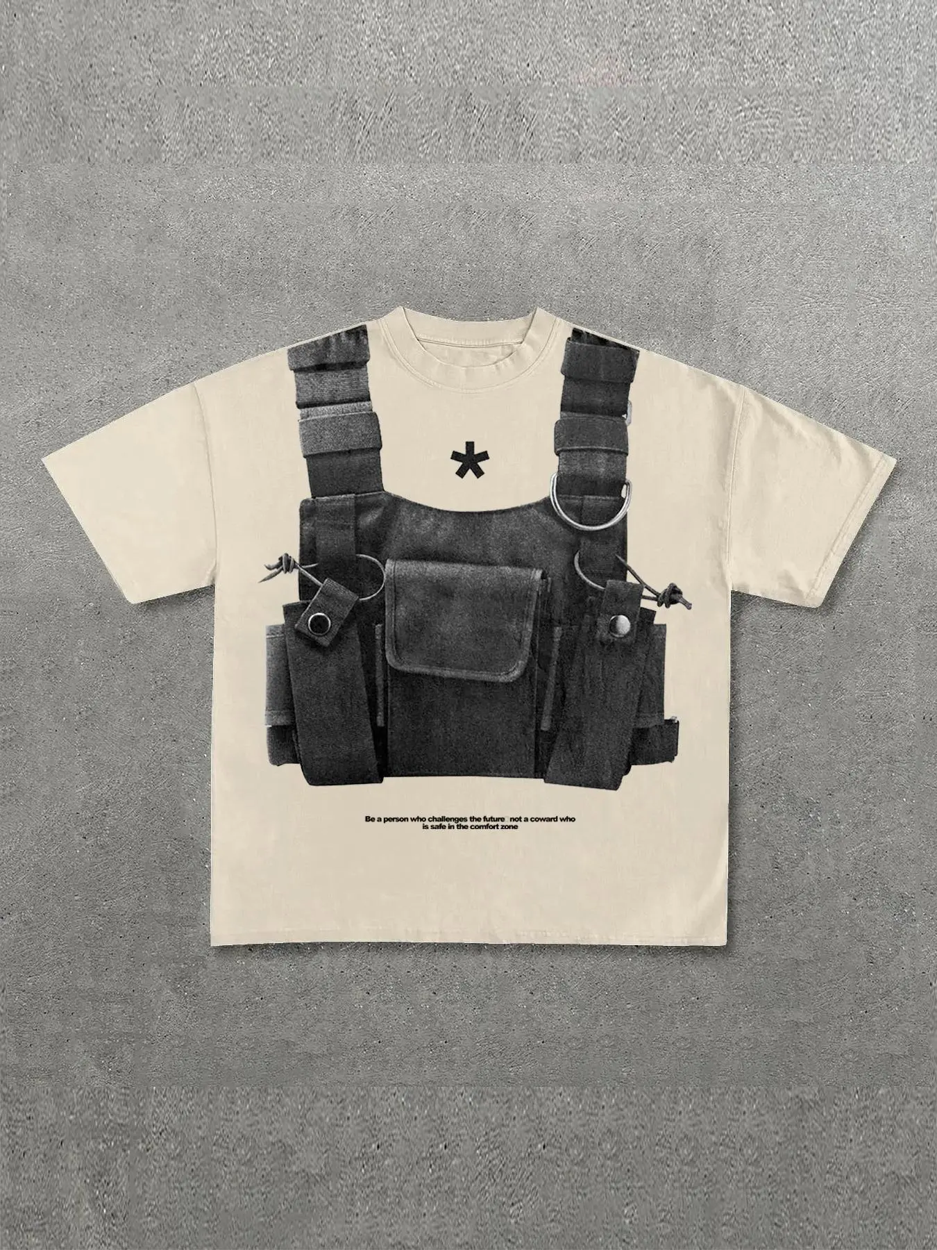 Men's Street Style Casual 3D Graphic Print Utility Vest Round Neck Short Sleeve T-Shirt, Fitted H-Type, All Seasons, Unlined, Menswear