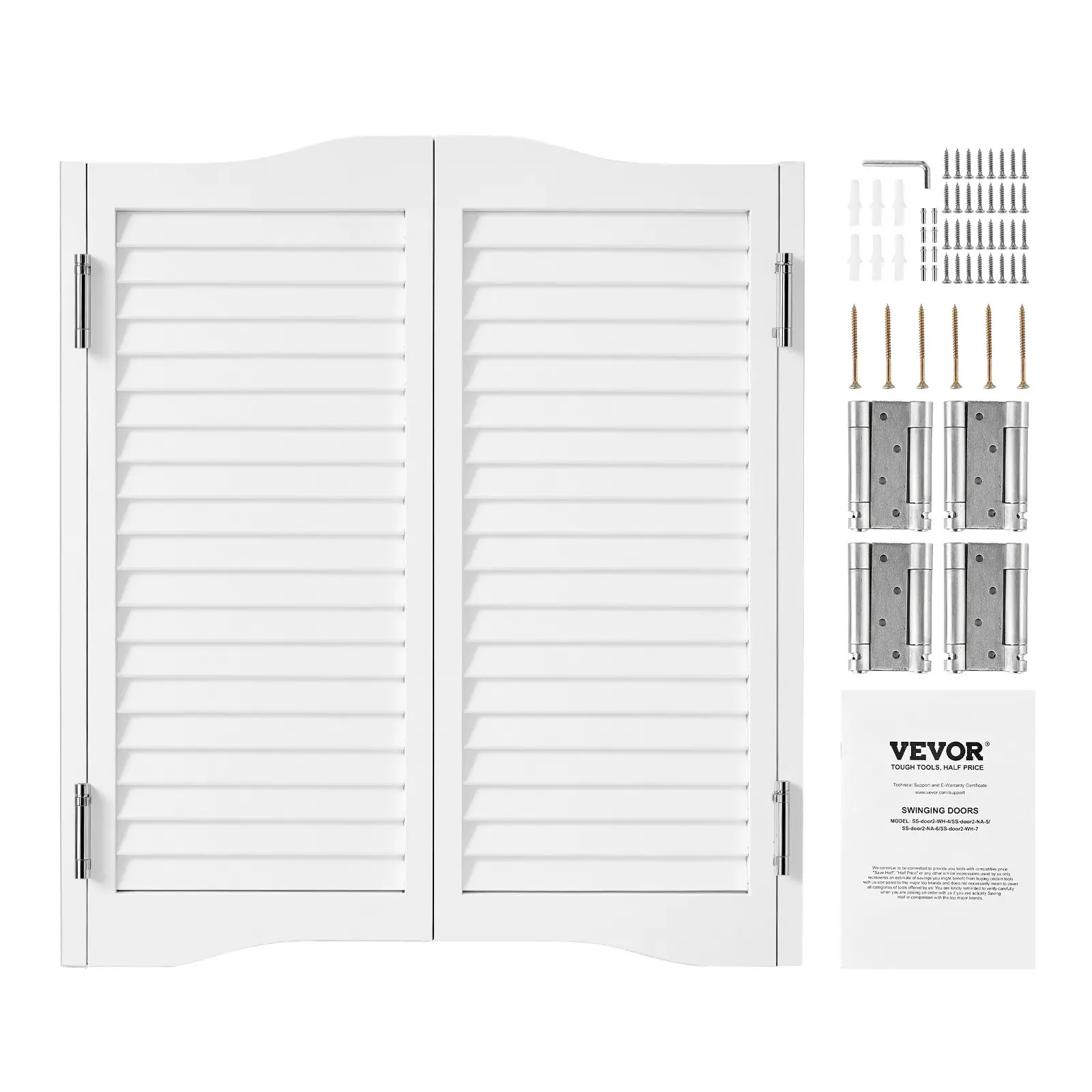 VEVOR Double Saloon Swinging Doors - 36"Wx36"H Arched Top Premium Pine Wood Cafe Look Doors, with Hinges Hardware Kit, Easy to Install, for Interior Entry, Kitchen Bar, White