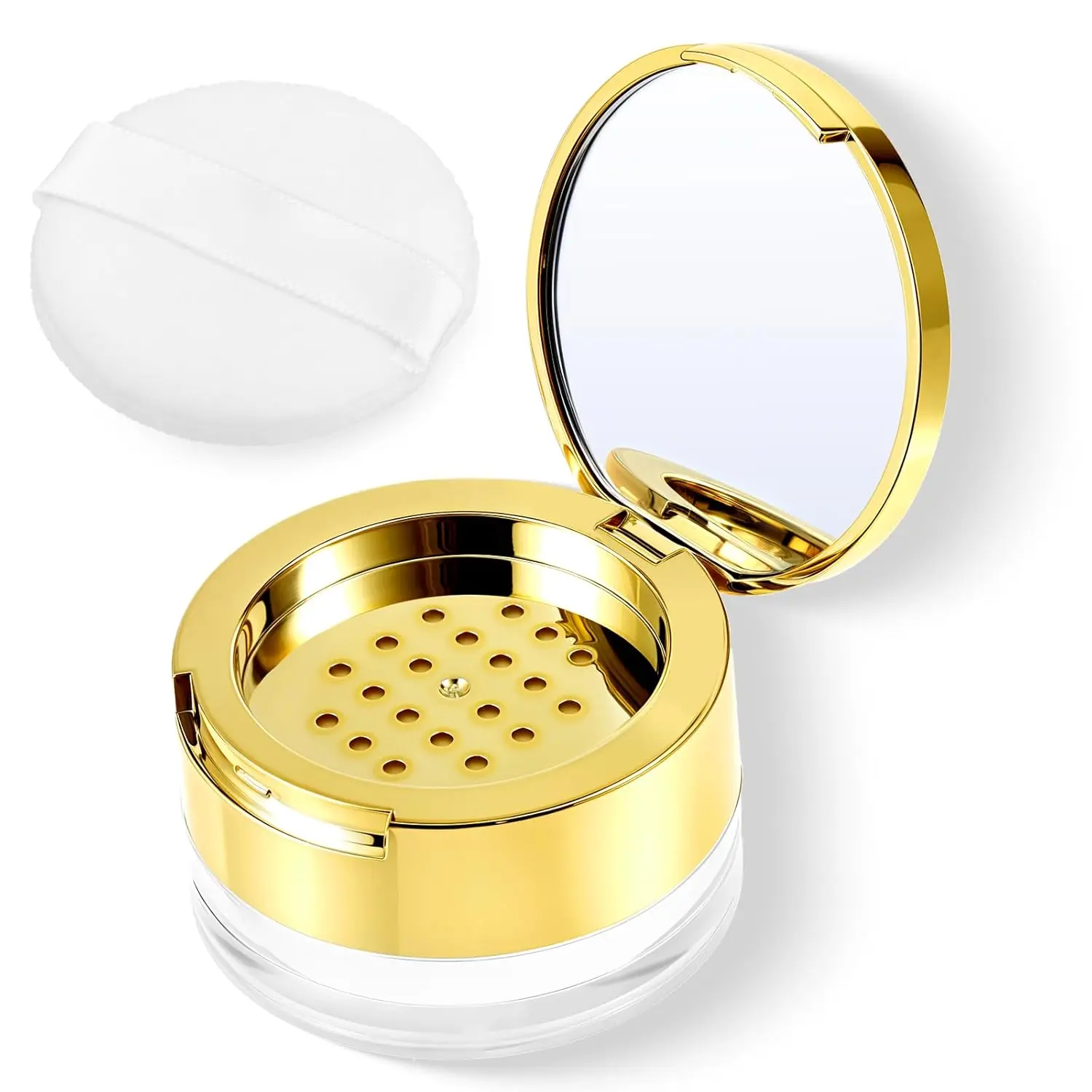 Loose Powder Containers with Puff, Empty Makeup Powder Container, Reusable Plastic Powder Case Mini Powder Compact DIY Makeup Powder Case with Mirror
