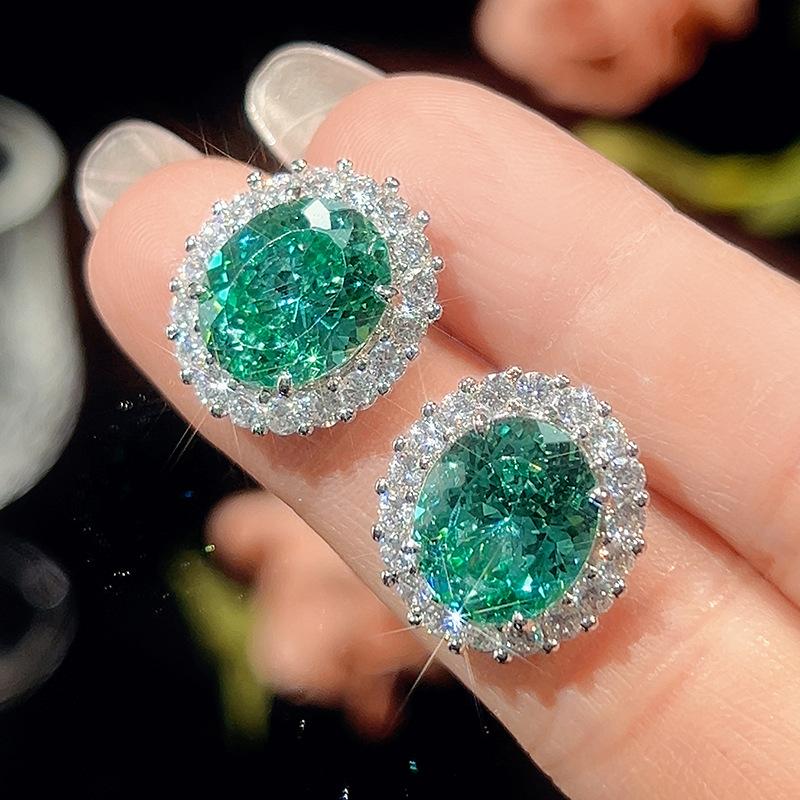 Vintage Simulated Gemstone Paraiba Green Oval Cut Jewelry Set for Women Ring Earrings  Necklace     Single Row Halo CZ    Luxury Fashion Accessories Gifts for Women