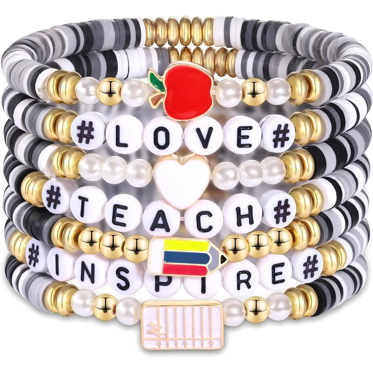Teacher Bracelets Preppy Beaded Bracelets Clay Heishi Stretch Bracelets for Woman Teach Love  Bracelet  To School Teacher Appreciation Gifts