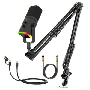 Professional Dynamic Gaming Microphone Kit with Boom Arm, USB/XLR RGB Streaming Mic, Singing Mic, One-Touch Mute, Headphone Monitoring, Volume Control for TikTok Live, YouTube, Twitch, Discord, Podcast Recording, Wired Recording and PC Gaming