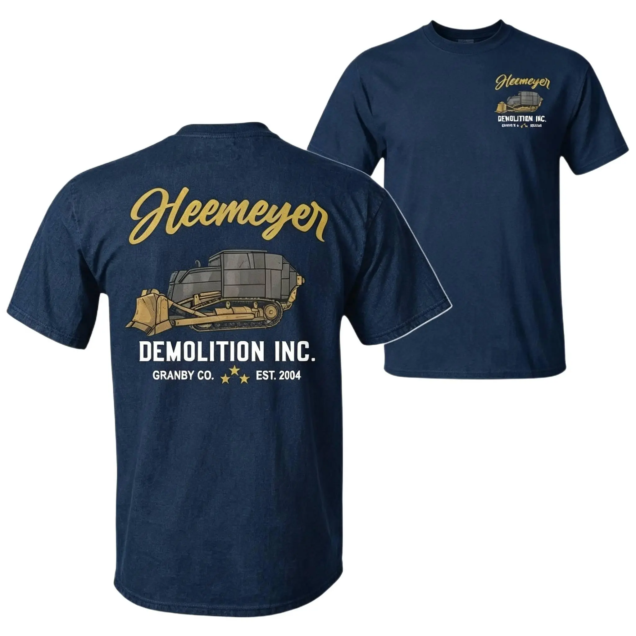 Heemeyer Demolition Dozer Graphic Tee, Double Sided Print Plus Size Y2K Industrial Streetwear, Viral Heavy Machinery Men Summer T-Shirt, Fast Same Day Shipping, Labor Day Outfit Casual OOTD Top For Trendy Street Style Fans
