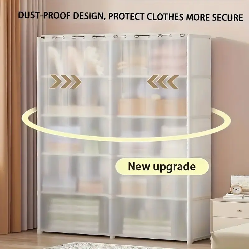 Portable Assembled Simple Wardrobe Closet, Classic Basic and, Thick Dust-Proof Curtain, Large Capacity, Practical Storage Furniture