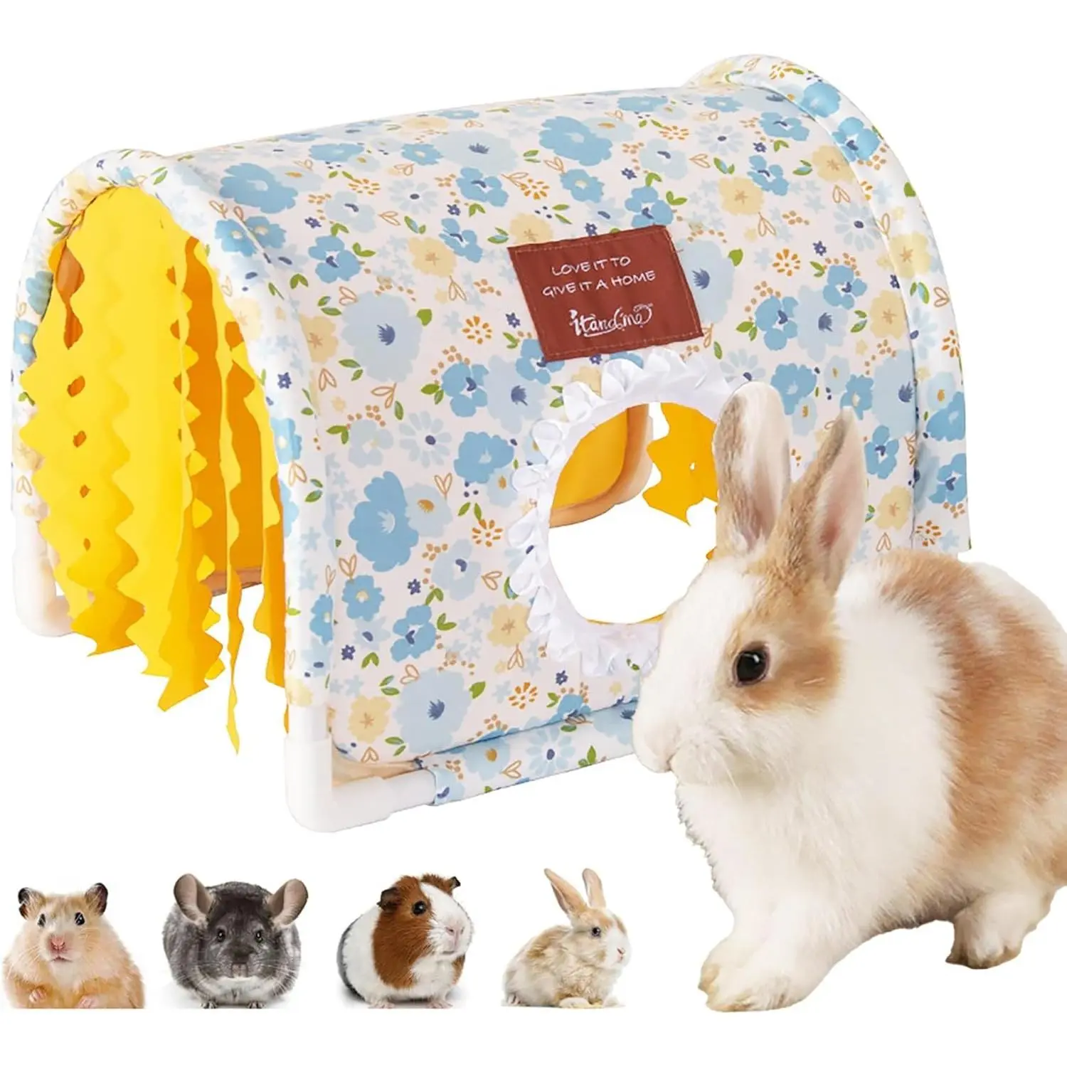 Guinea Pig Hideout Tunnel - Stable Washable Small Animal Tunnel Hide with Curtains, Accessories for Hamster Chinchilla Dwarf Rabbit Ferret (Blue, Large)