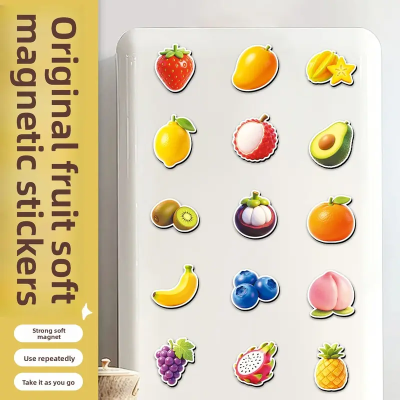 20PCS Cute  Fruit Soft Magnetic Stickers, Reusable Fridge Magnets Strawberry Mango Avocado Banana Orange Decor for Kitchen Refrigerator Cabinet Home Decor