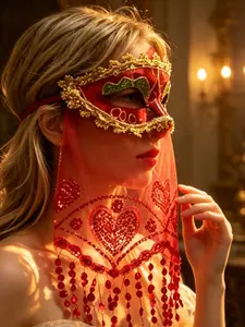 1 trendy and fashionable Halloween belly dance performance prop mask, veil, tassel sequins makeup, role-playing mask, suitable for women's performances, dances, half face bars, parties, eye masks, accessories