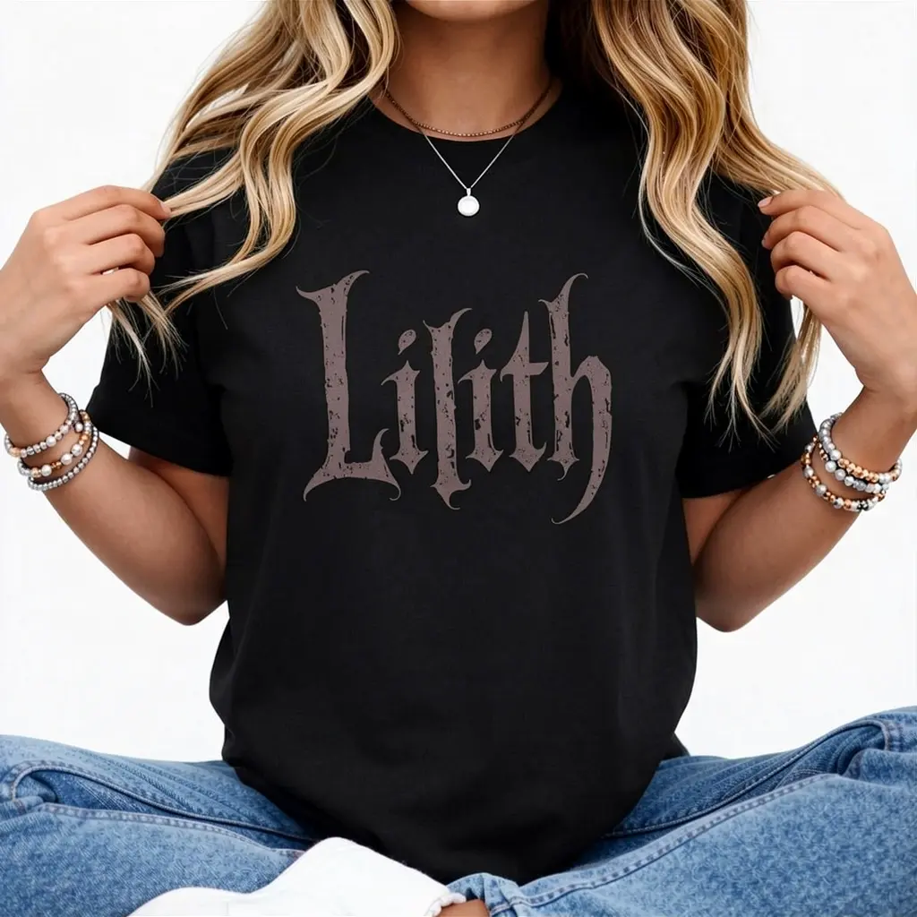 Women's Gothic Lilith Print T-Shirt - Casual Round Neck Short Sleeve Blouse