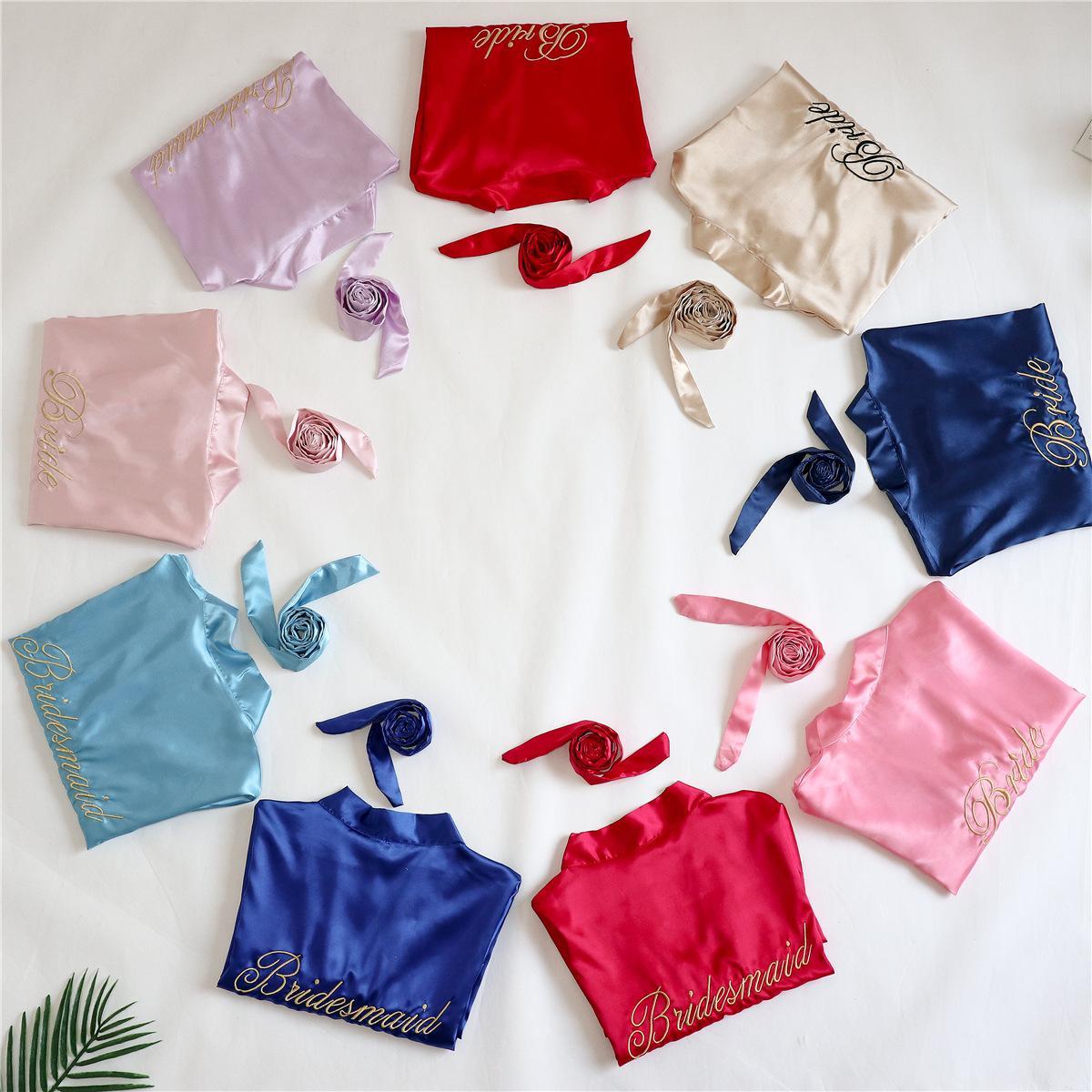 Bride Bridesmaid Wedding Robe Embroidery Kimono Bathrobe Gown Nightgown Casual Satin Short Women Sexy Nightwear Sleepwear