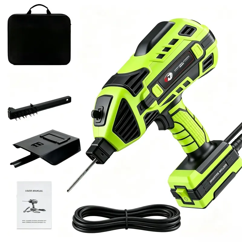 Portable welding machine, 110V handheld welding machine with IGBT inverter, variable current adjustment, portable arc welding gun, green