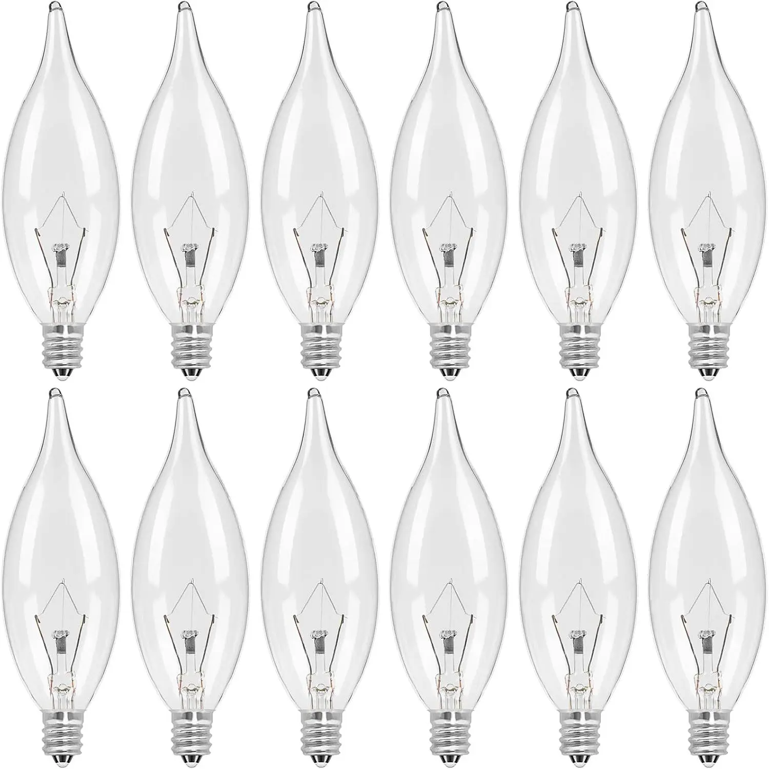 12-Pack Candelabra Light Bulbs 40W Warm White 2500K, 380 Lumen Candle Chandelier Bulb for Ceiling Fan, Pendants or Outdoor, CA10 Clear Type B E12 Base Dimmable