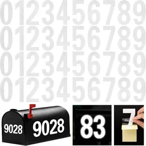 Reflective Mailbox Number Stickers, 4 Inch 4 Sets White Waterproof Vinyl Strong Self-Adhesive Address Numbers, 0-9 Digits for Outside Mailbox, House Door Signs, Trucks