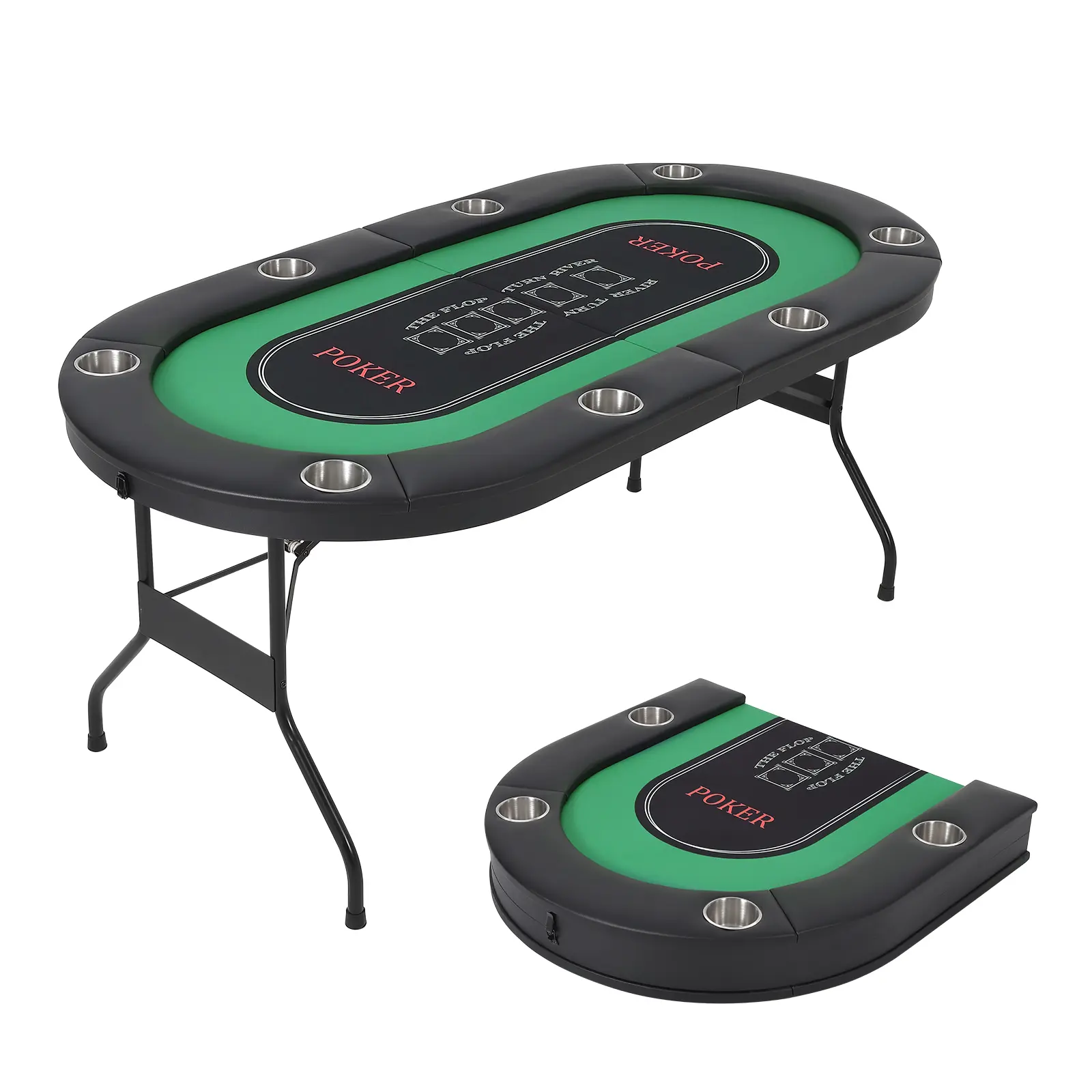 8 Player Poker Table Foldable, Texas Holdem Table with Deepen Cup Holders & Padded Rails,No Assembly Instant Play,Portable Poker Table Texas Holdem for Home Party, Game Night