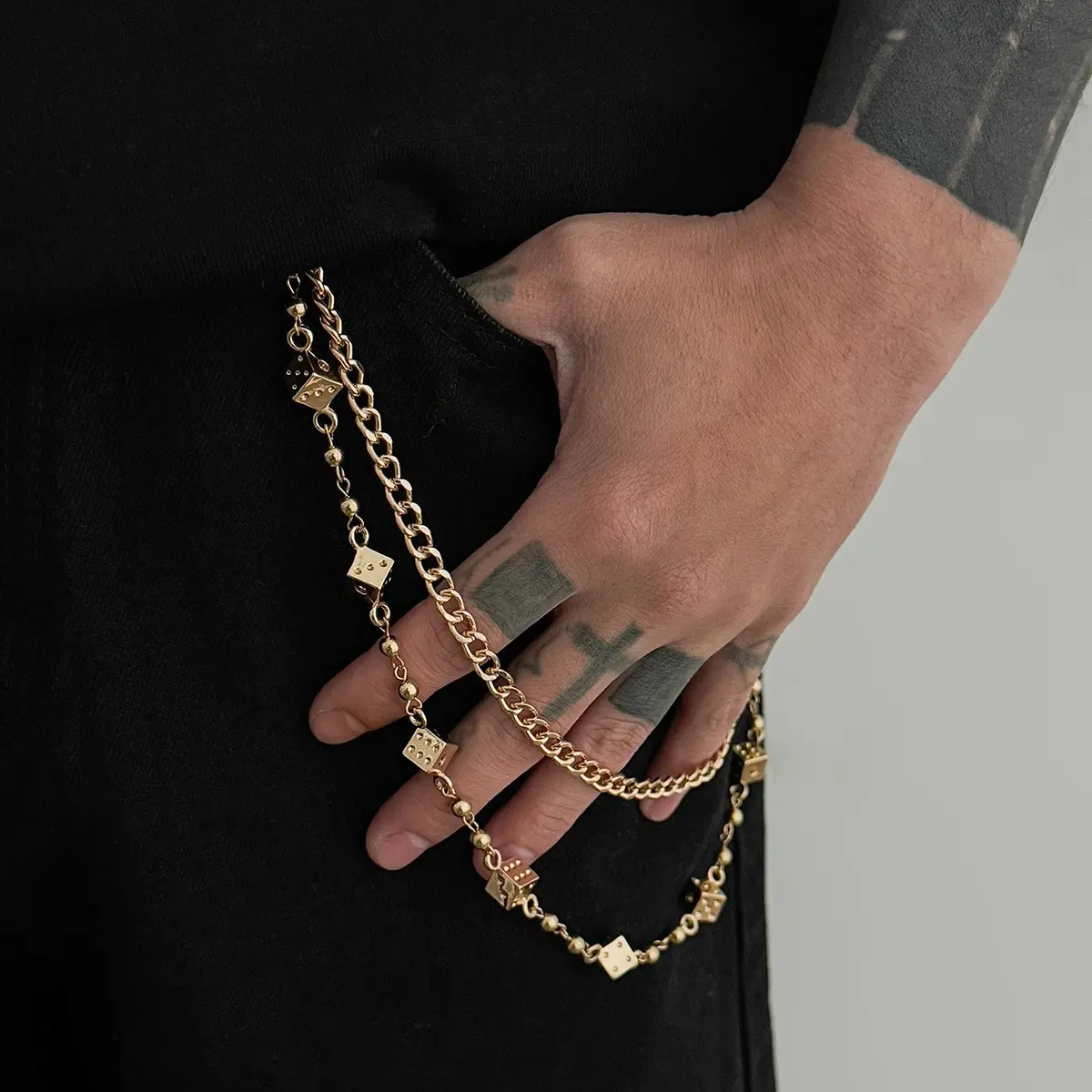 Men's Rhinestone Dice Jean Wallet Chain, Hip Hop Metal Pants Chain, Y2K Streetwear Keychain Accessory, Punk Gothic Biker Trouser Chain for Jeans, Skater Fashion, Concert, Festival, Clubwear & Everyday Outfit