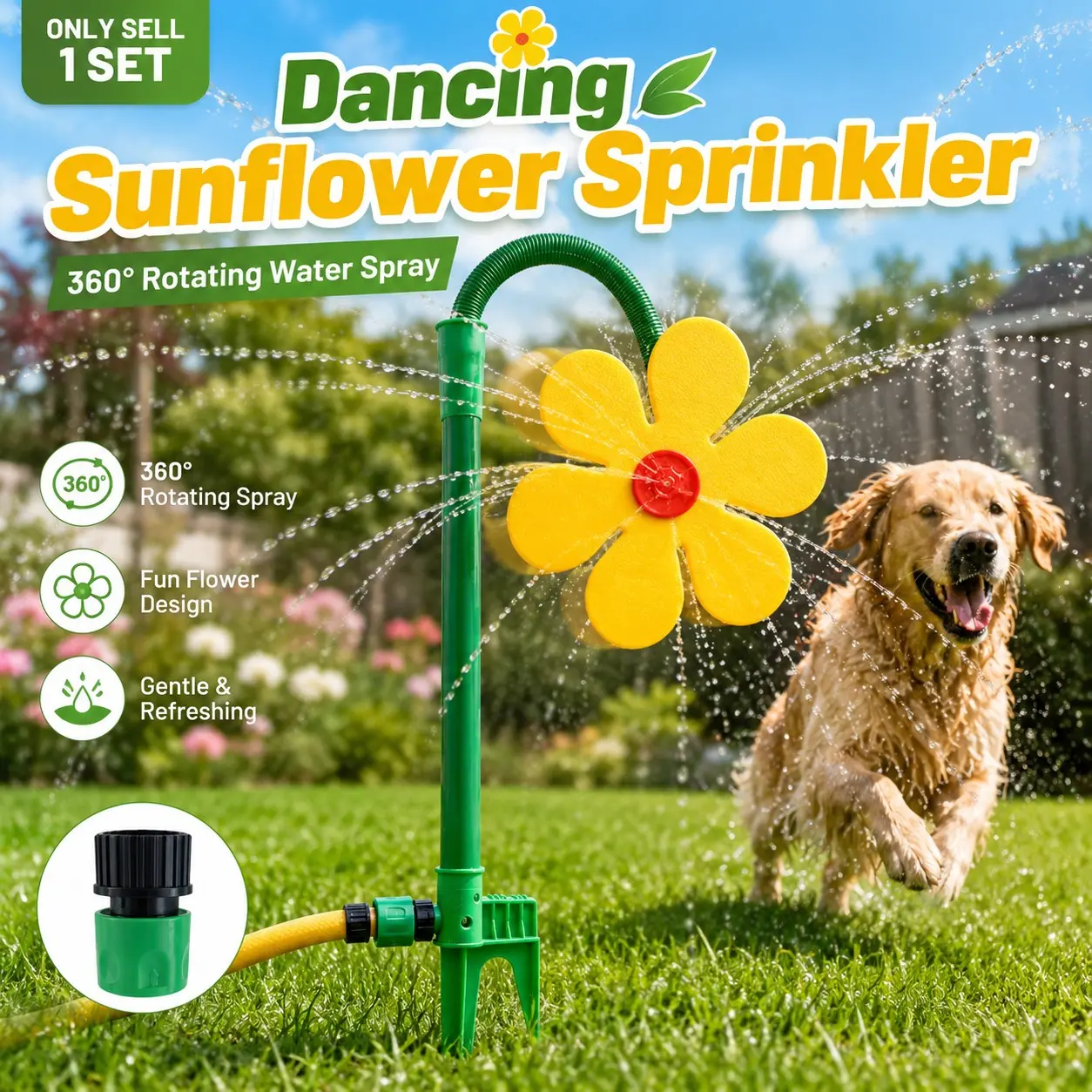1 Set Crazy Daisy Sprinkler, Dancing Sunflower Sprinkler, 360° Rotating Swing Water Spray Toy with Colorful Flower Design for Pets, Backyard Lawn, Garden and Outdoor Summer Play Fun Activities