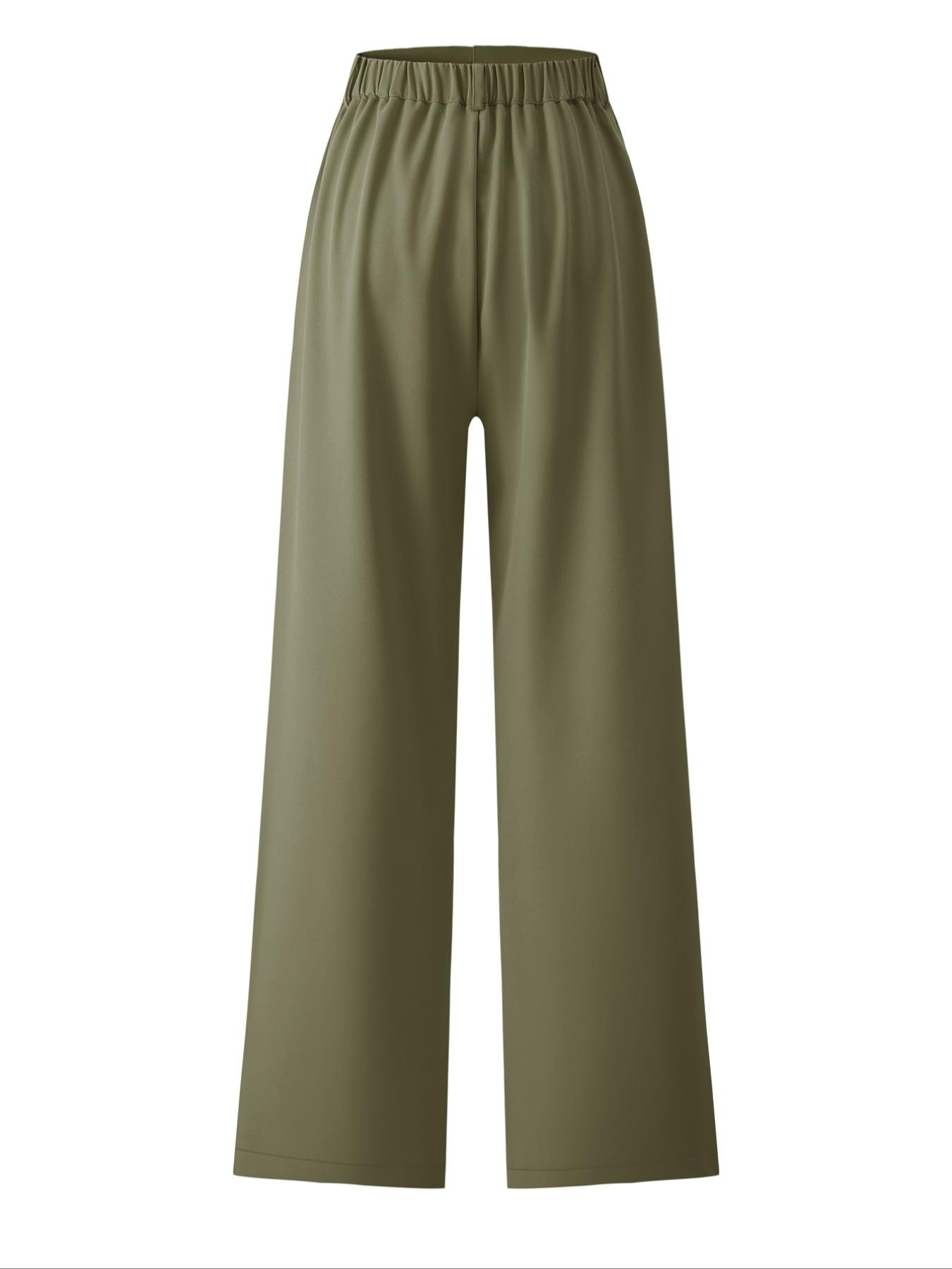 Women's Solid Color Button Fly Pants, Comfy Trousers for Daily Wear, Ladies Bottoms for All Seasons, Baggy Pants, Casual Fit Trousers